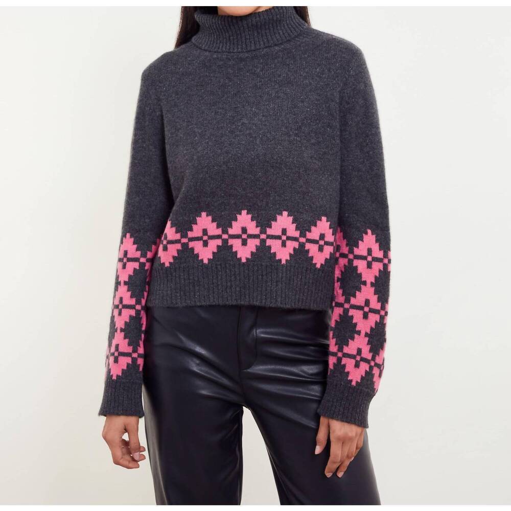 NEW &ISLA noah geo turtleneck top in charcoal